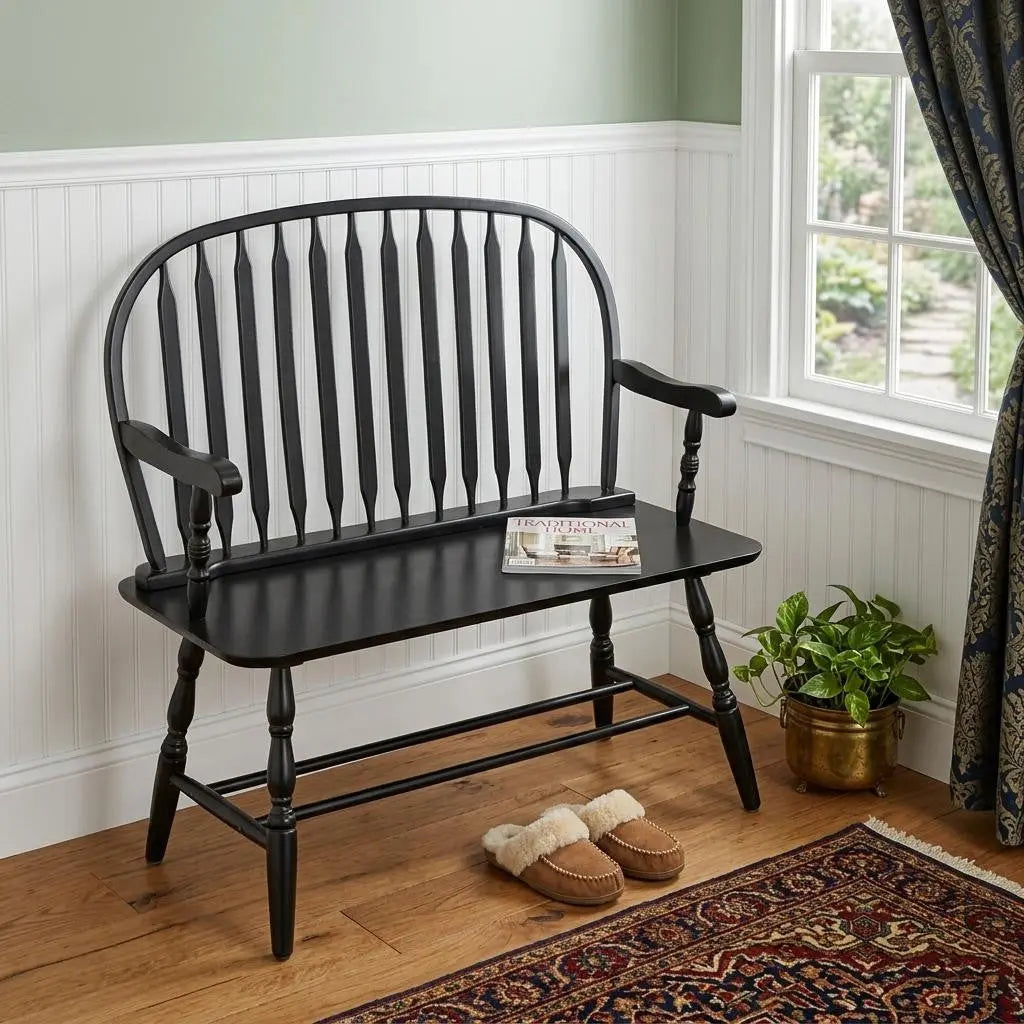 44" Black Wood Windsor Spindle Back Bench Homeroots Living Room