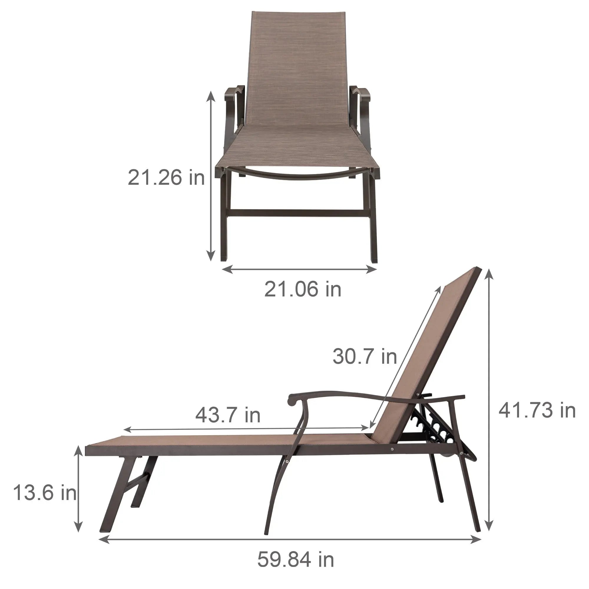 44" Brown Aluminum Six Position Adjustable Outdoor Chaise Lounge Homeroots Outdoor
