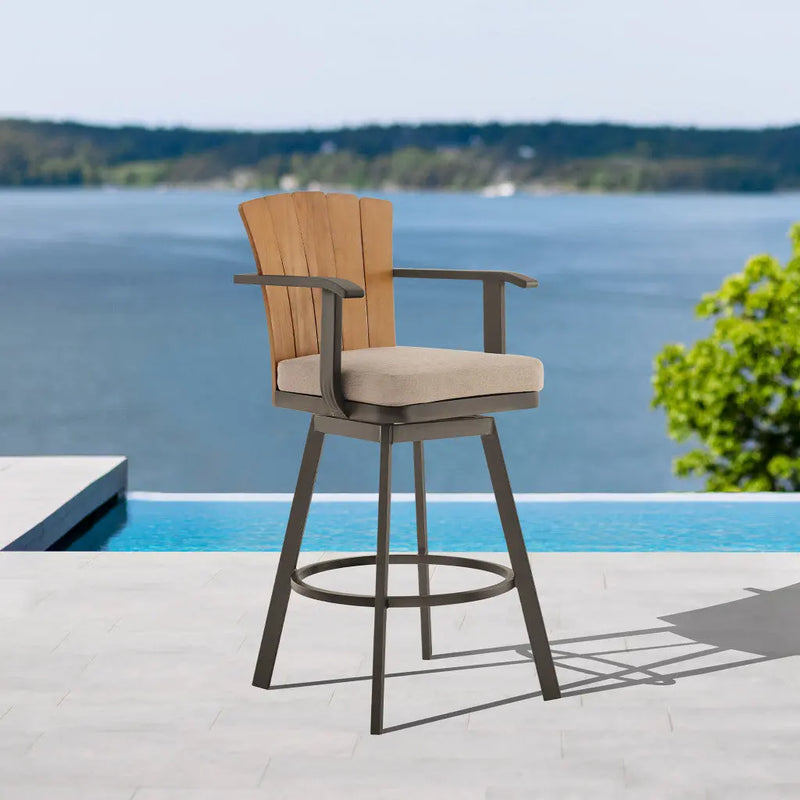 44" Brown Metal Swivel Outdoor Bar Height chair with Footrest - GreatEagleInc