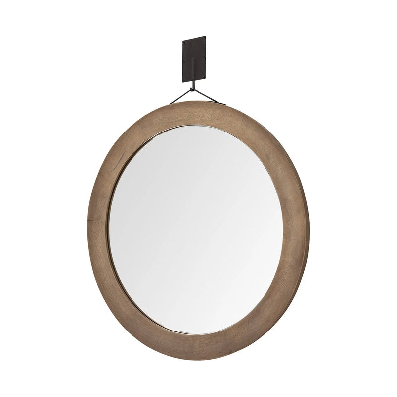 44" Brown Round Wood Framed Rope Hanging Accent Mirror Homeroots Bed & Bath