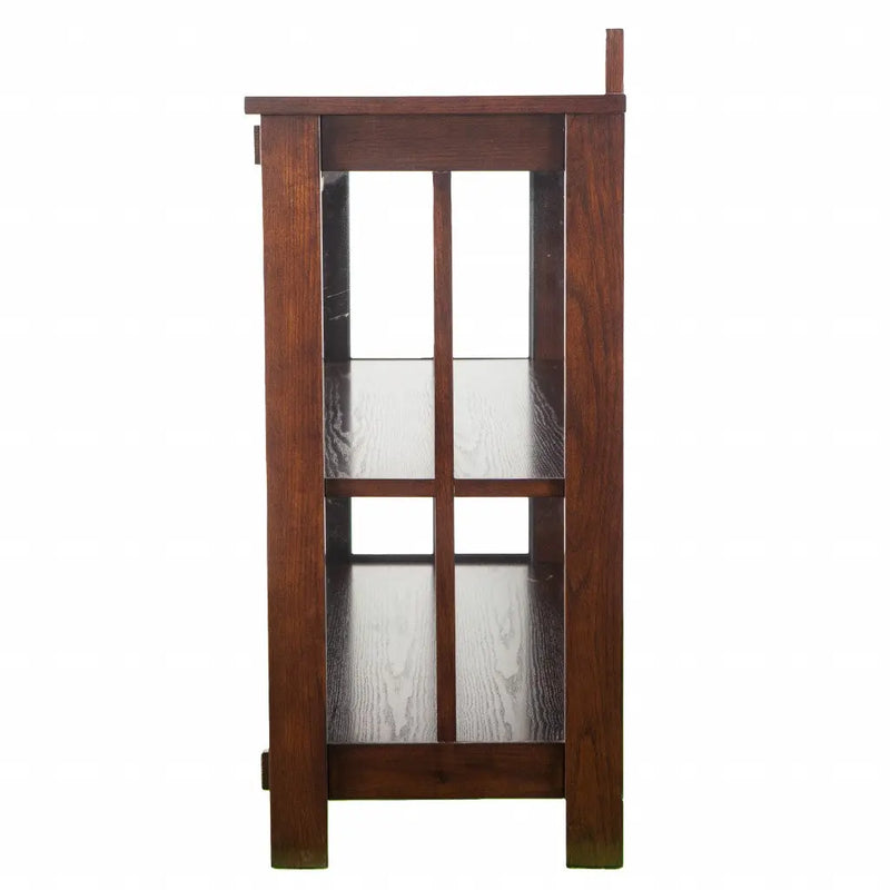 44" Brown Wood With Glass Sideboard with Two Doors Homeroots Kitchen & Dining