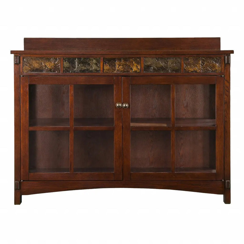 44" Brown Wood With Glass Sideboard with Two Doors Homeroots Kitchen & Dining