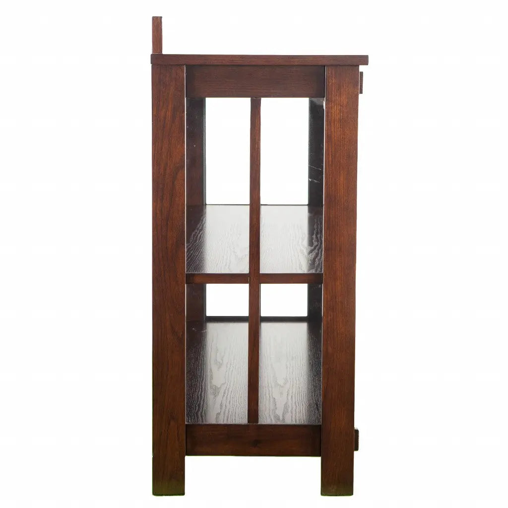 44" Brown Wood With Glass Sideboard with Two Doors Homeroots Kitchen & Dining