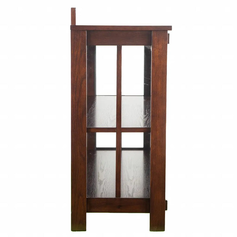 44" Brown Wood With Glass Sideboard with Two Doors Homeroots Kitchen & Dining