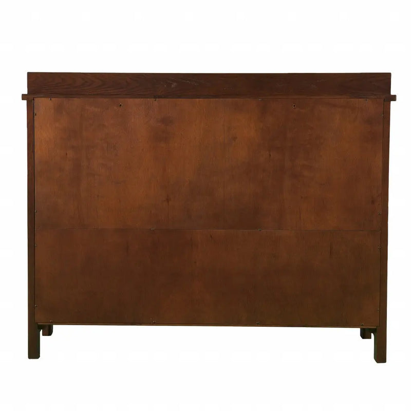 44" Brown Wood With Glass Sideboard with Two Doors Homeroots Kitchen & Dining