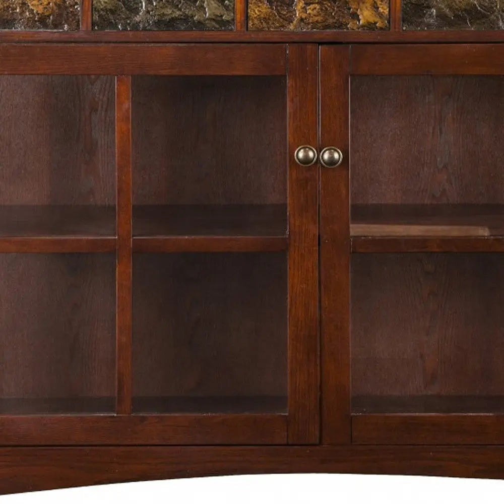 44" Brown Wood With Glass Sideboard with Two Doors Homeroots Kitchen & Dining