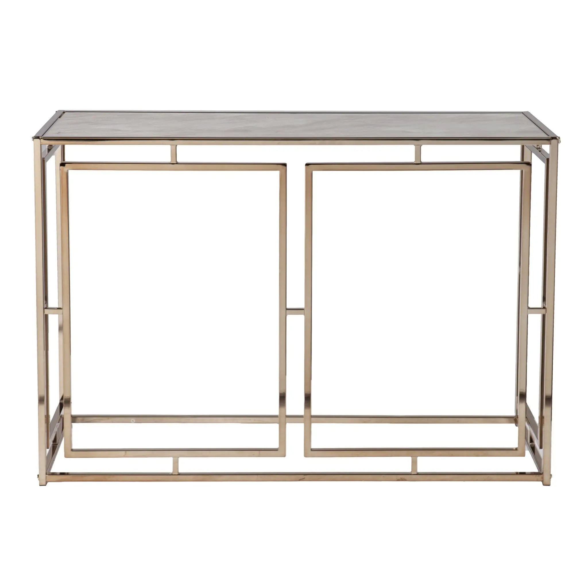44" Champagne and Gold Faux Marble and Metal Frame Console Table Homeroots Living Room