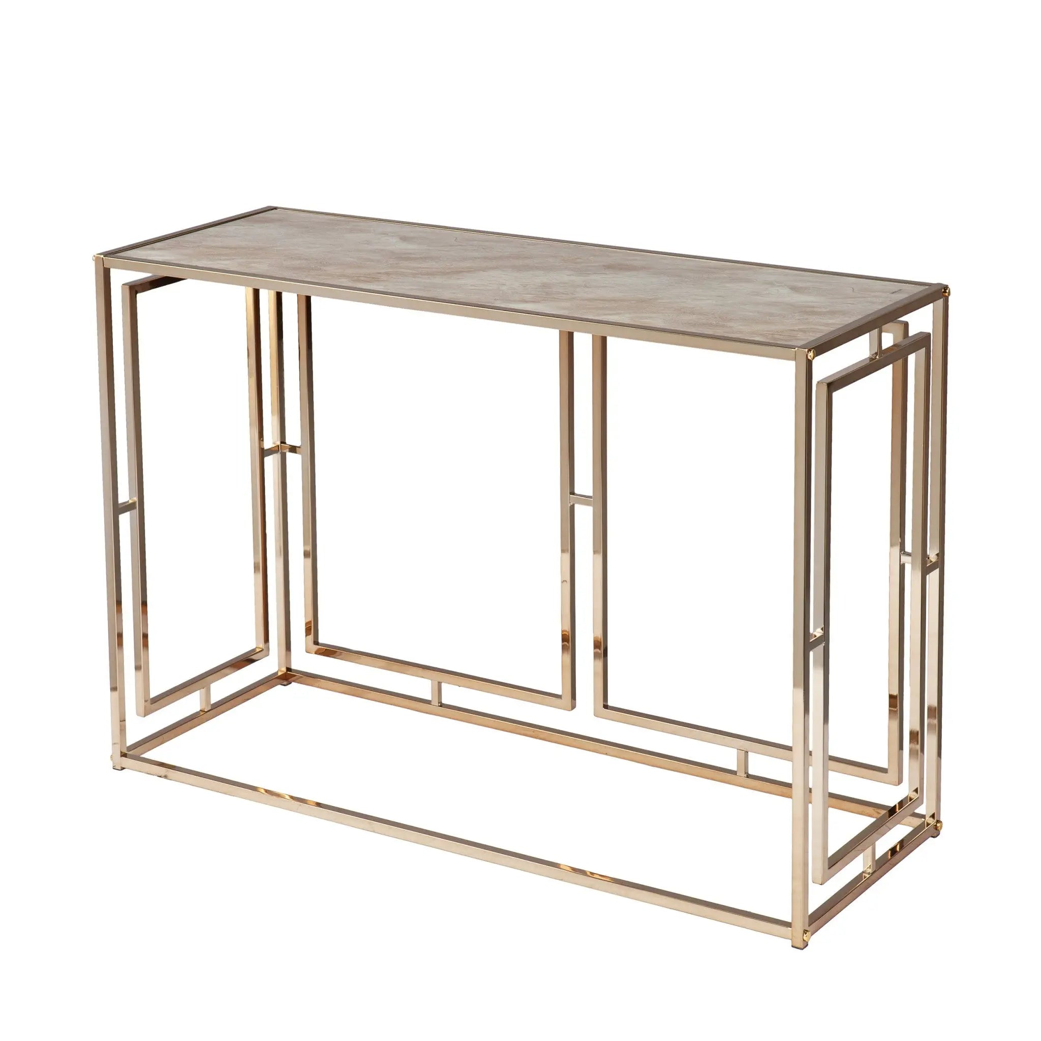 44" Champagne and Gold Faux Marble and Metal Frame Console Table Homeroots Living Room