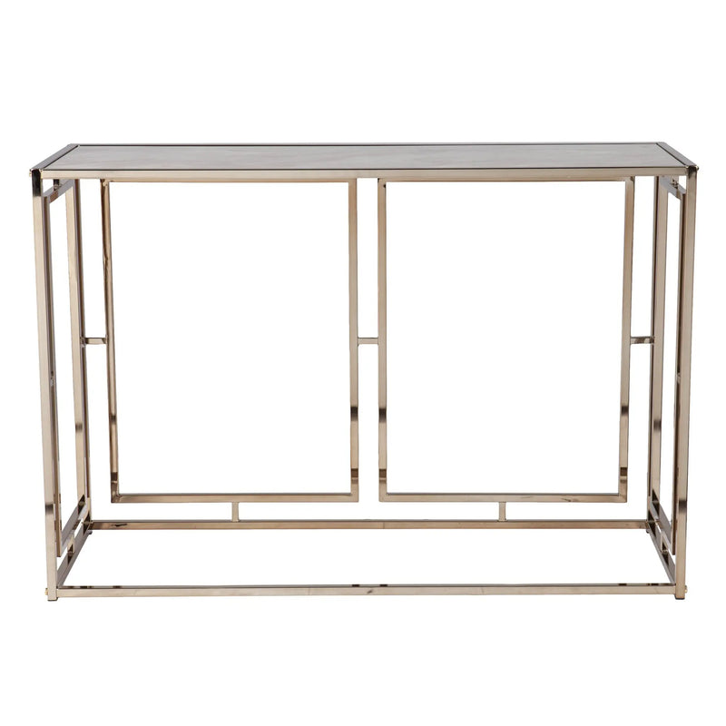 44" Champagne and Gold Faux Marble and Metal Frame Console Table Homeroots Living Room