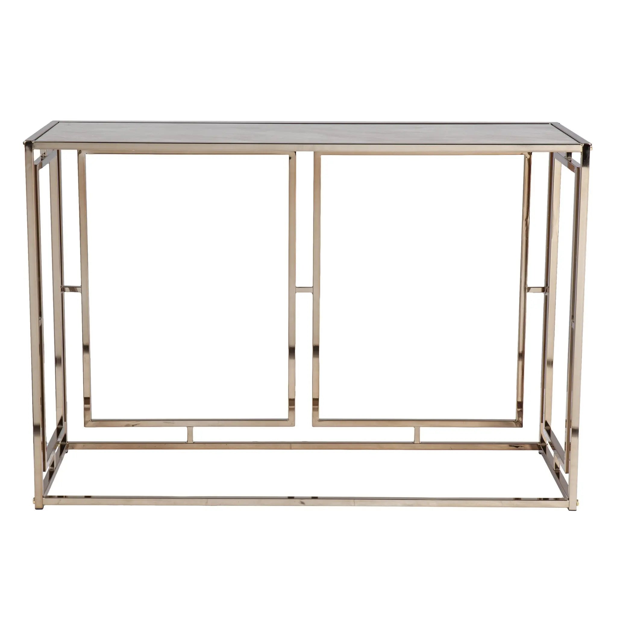 44" Champagne and Gold Faux Marble and Metal Frame Console Table Homeroots Living Room