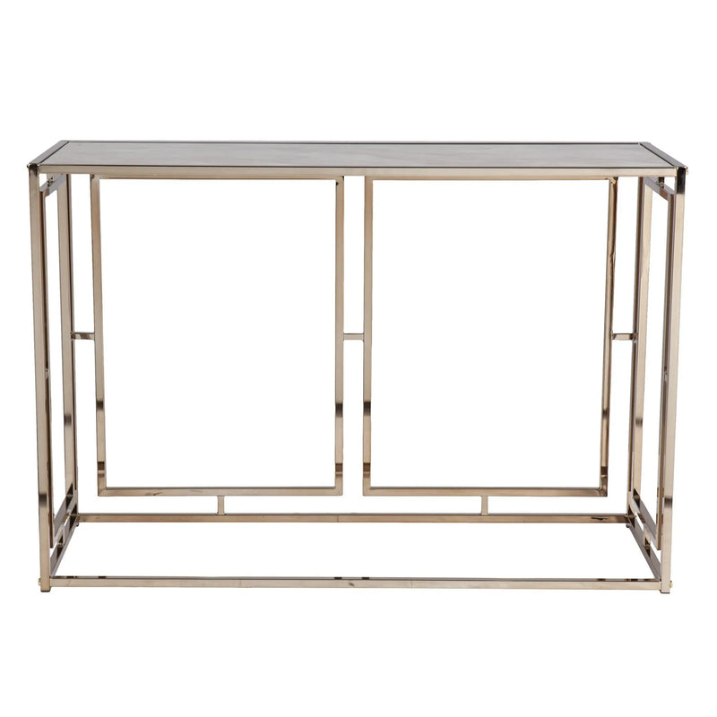 44" Champagne and Gold Faux Marble and Metal Frame Console Table Homeroots Living Room