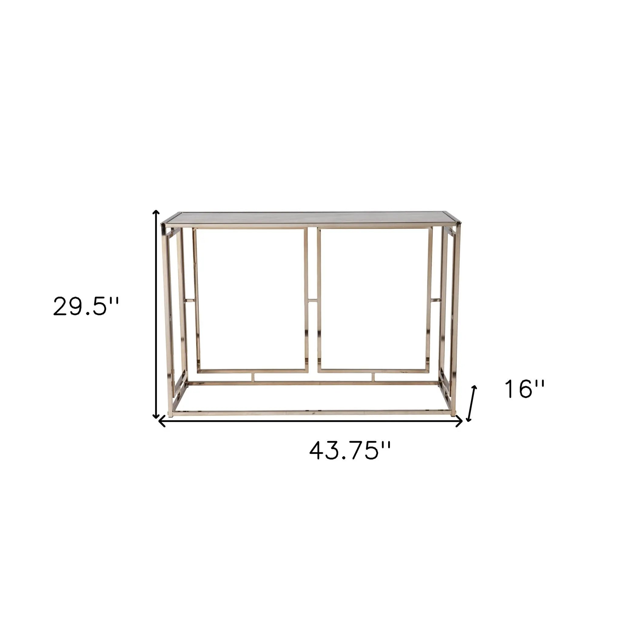 44" Champagne and Gold Faux Marble and Metal Frame Console Table Homeroots Living Room