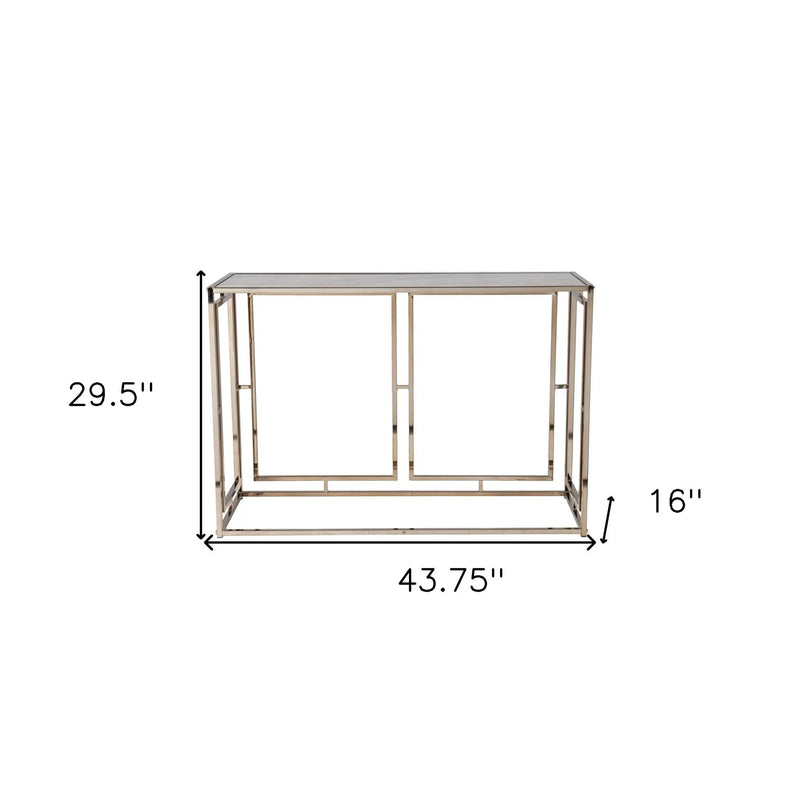 44" Champagne and Gold Faux Marble and Metal Frame Console Table Homeroots Living Room