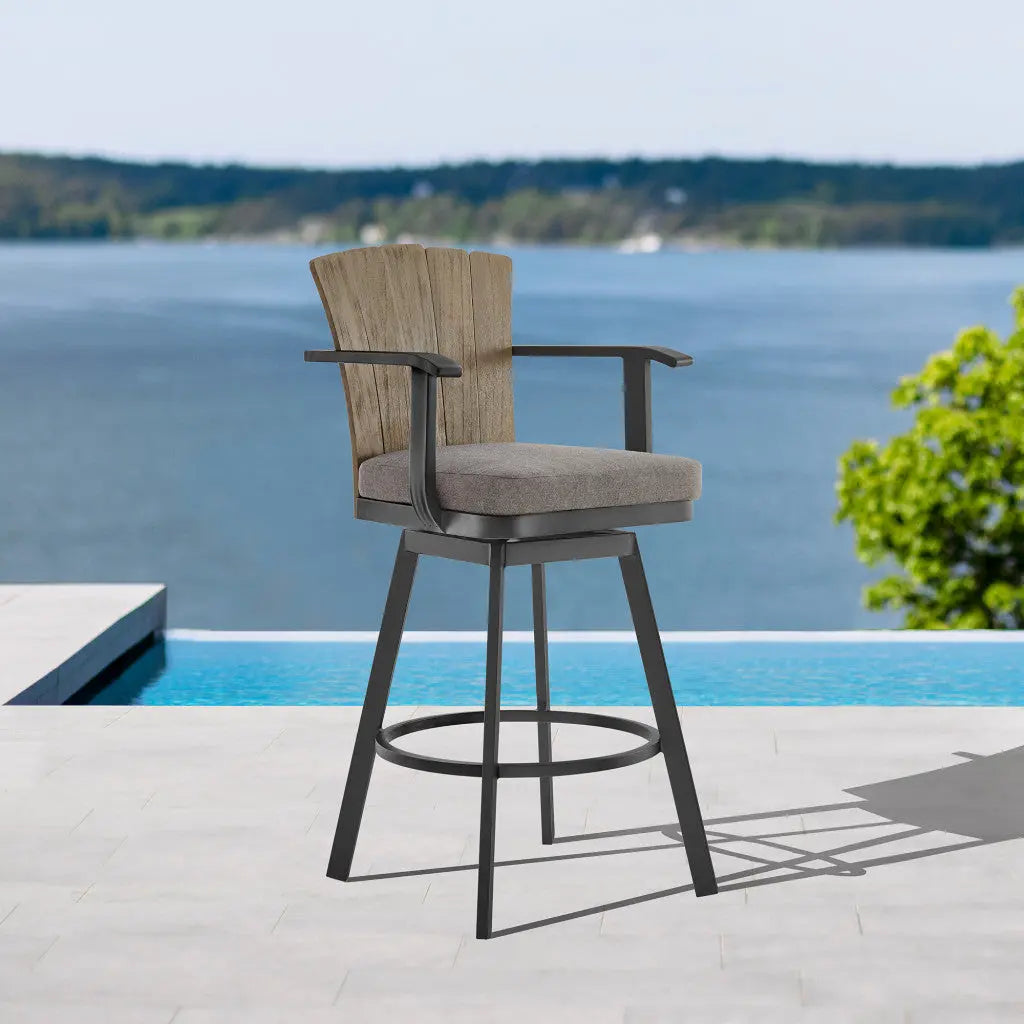 44" Charcoal Metal Swivel Outdoor Bar Height chair with Footrest Homeroots Outdoor