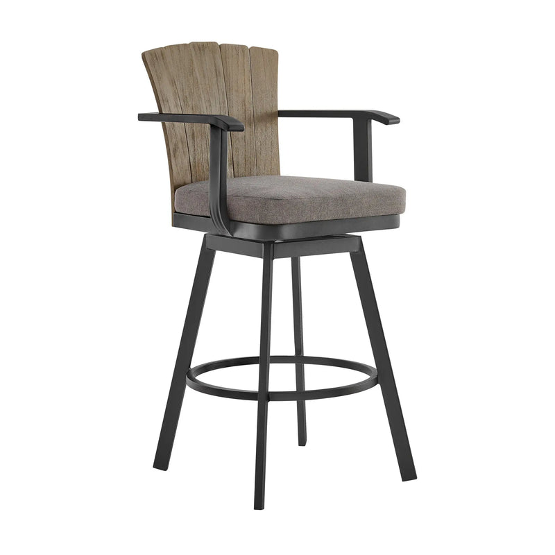 44" Charcoal Metal Swivel Outdoor Bar Height chair with Footrest Homeroots Outdoor