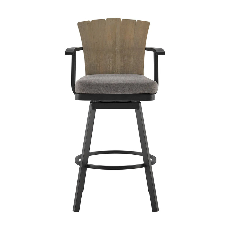 44" Charcoal Metal Swivel Outdoor Bar Height chair with Footrest Homeroots Outdoor