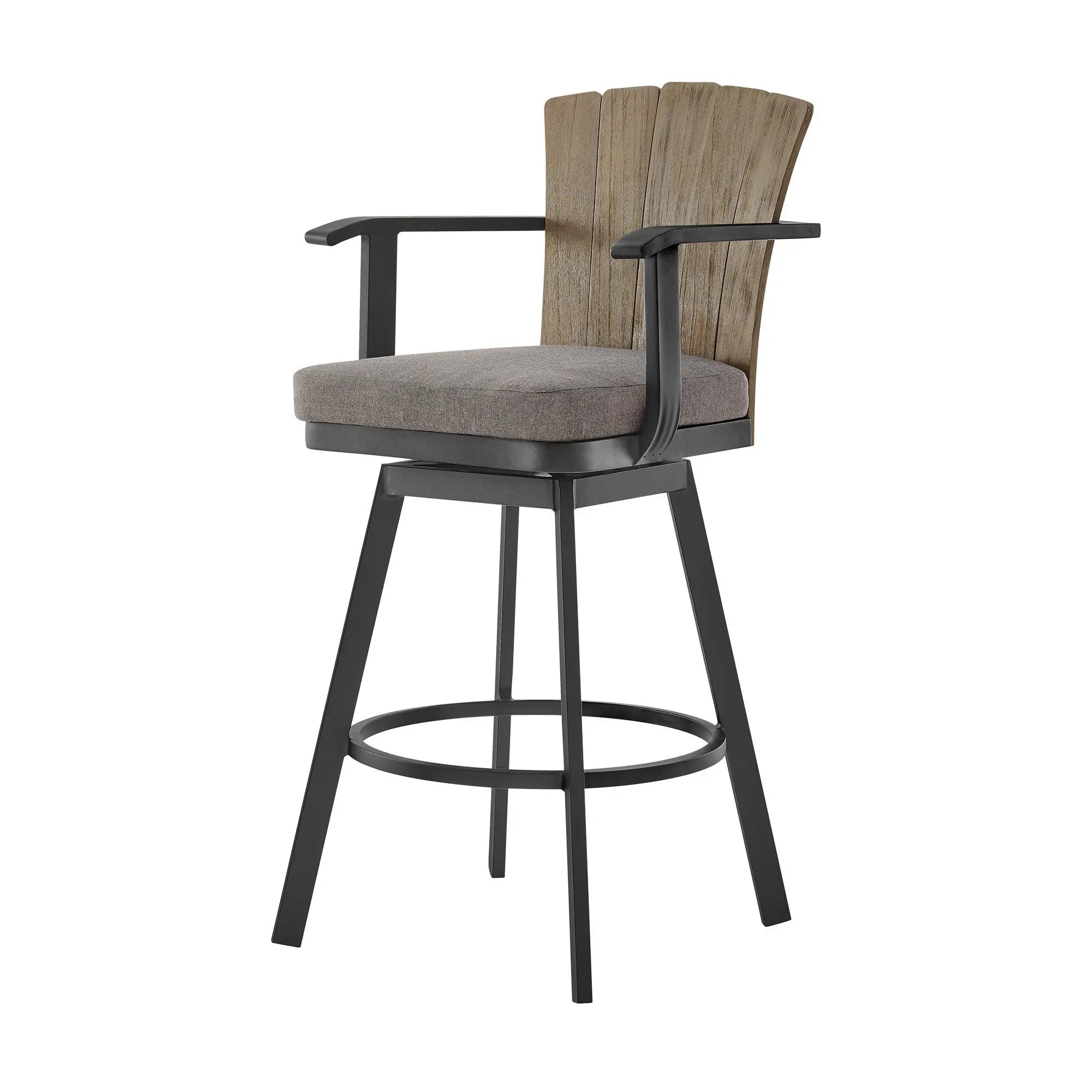 44" Charcoal Metal Swivel Outdoor Bar Height chair with Footrest Homeroots Outdoor