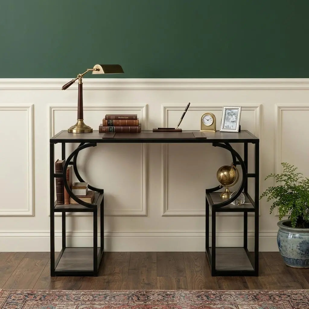 44" Gray and Black Wood Pedestal Homeroots Office