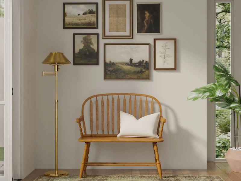 44" Oak Wood Windsor Spindle Back Bench Homeroots Living Room