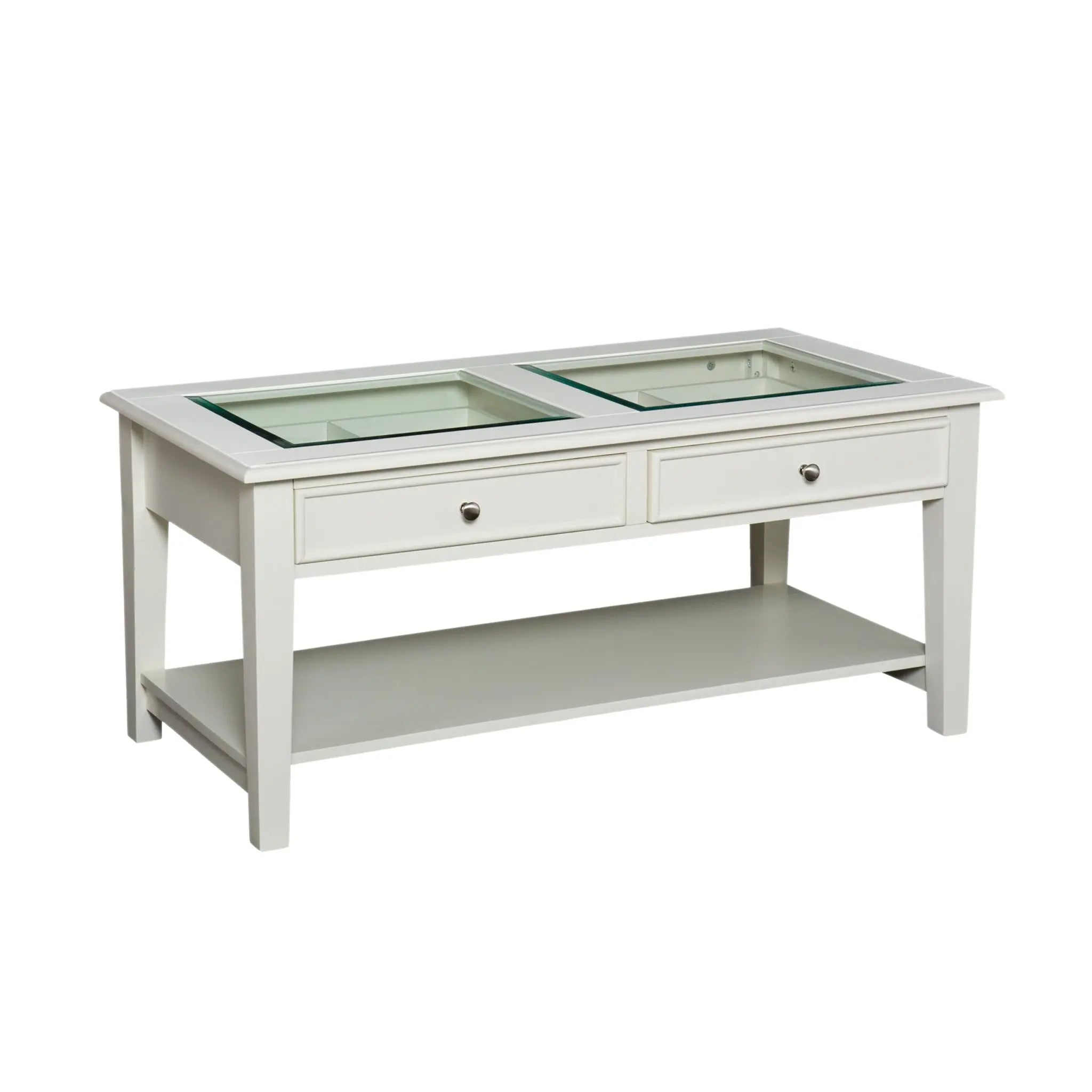 44" Off And White And Off-White Glass And Metal Rectangular Coffee Table Homeroots Living Room