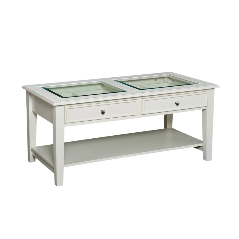 44" Off And White And Off-White Glass And Metal Rectangular Coffee Table Homeroots Living Room