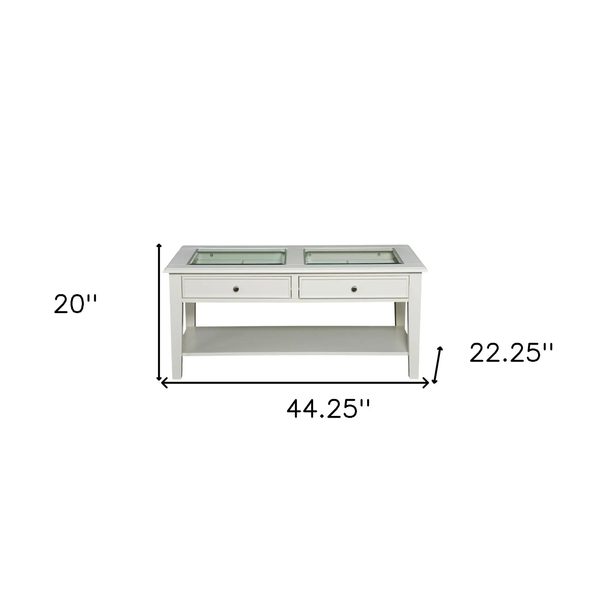 44" Off And White And Off-White Glass And Metal Rectangular Coffee Table Homeroots Living Room