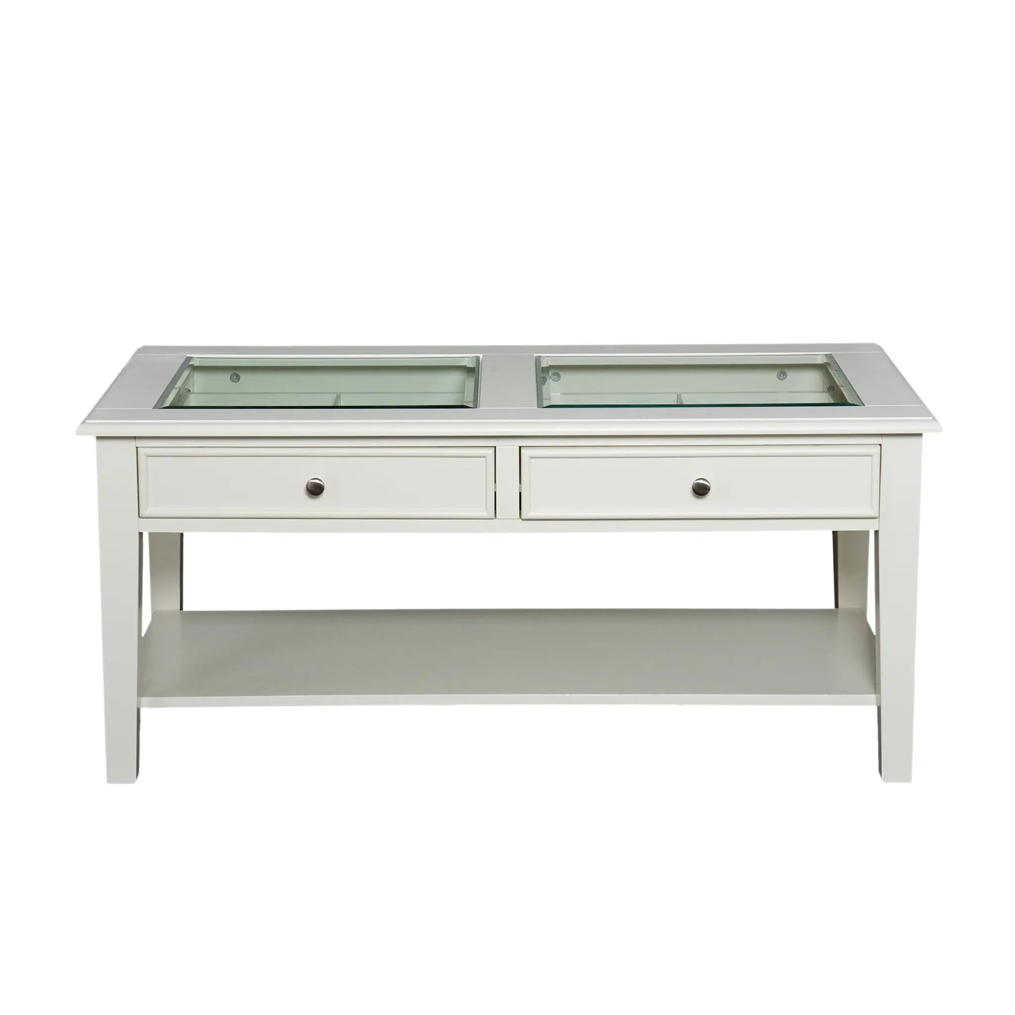44" Off And White And Off-White Glass And Metal Rectangular Coffee Table Homeroots Living Room