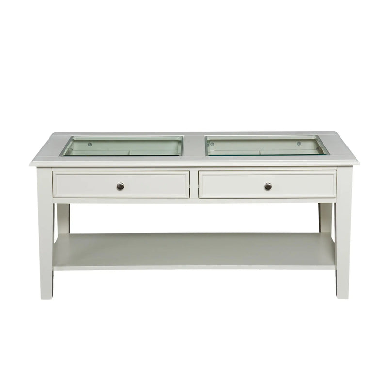 44" Off And White And Off-White Glass And Metal Rectangular Coffee Table Homeroots Living Room