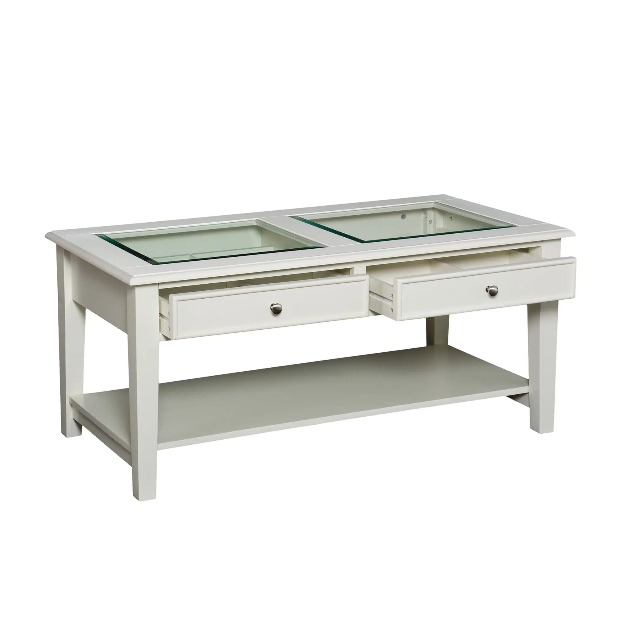 44" Off And White And Off-White Glass And Metal Rectangular Coffee Table Homeroots Living Room