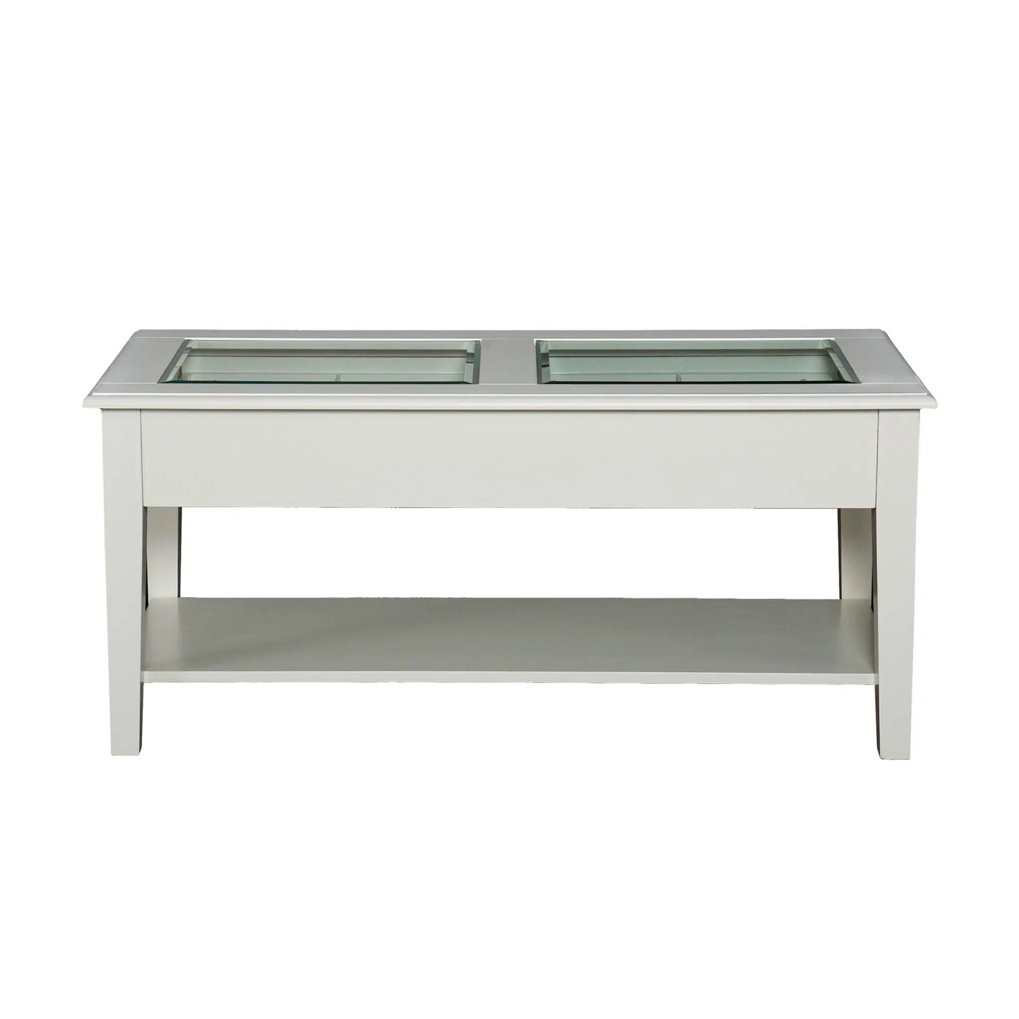 44" Off And White And Off-White Glass And Metal Rectangular Coffee Table Homeroots Living Room