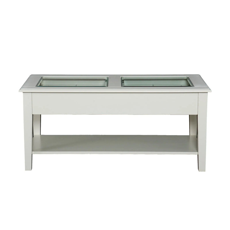 44" Off And White And Off-White Glass And Metal Rectangular Coffee Table Homeroots Living Room