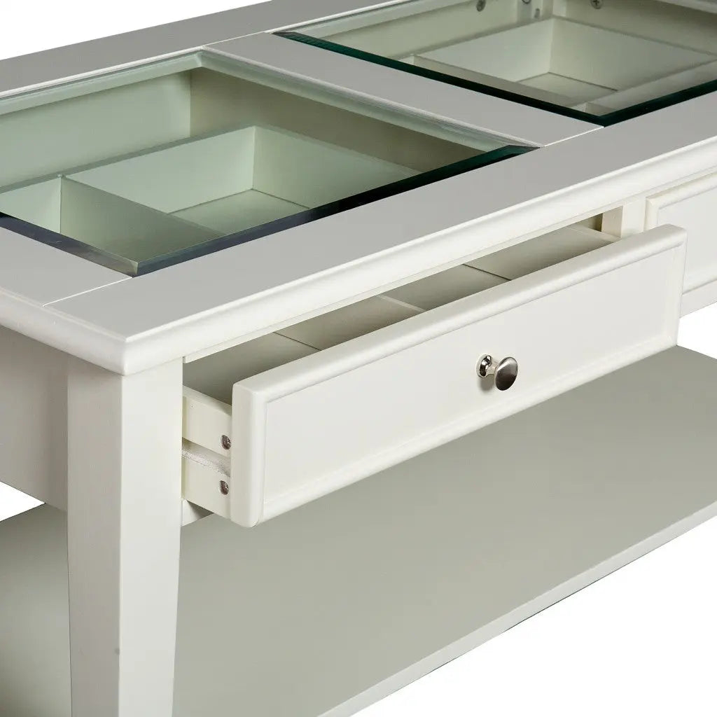 44" Off And White And Off-White Glass And Metal Rectangular Coffee Table Homeroots Living Room