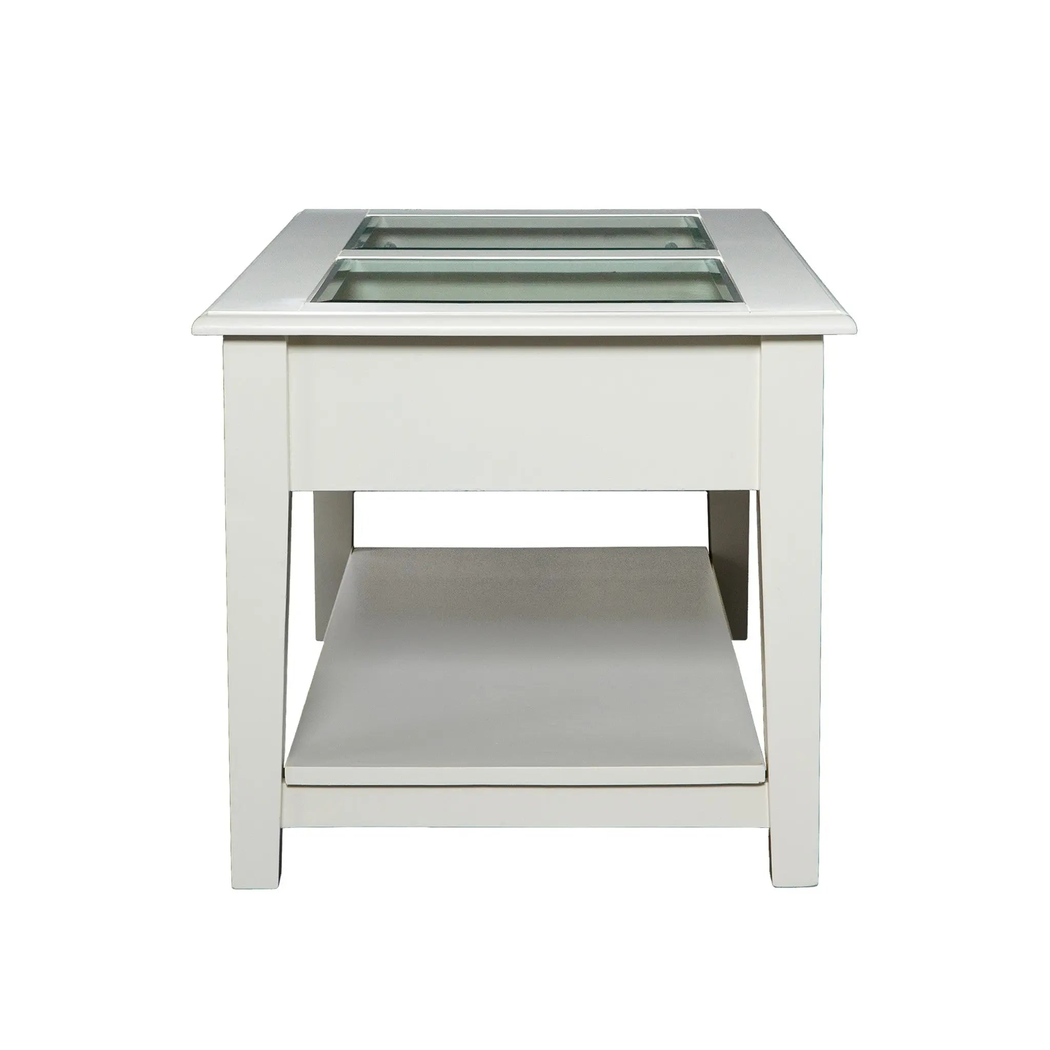 44" Off And White And Off-White Glass And Metal Rectangular Coffee Table Homeroots Living Room