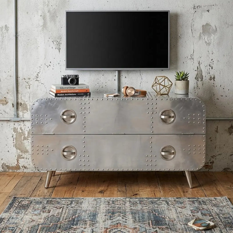 44" Silver Aluminum Enclosed Storage TV Stand Homeroots Living Room