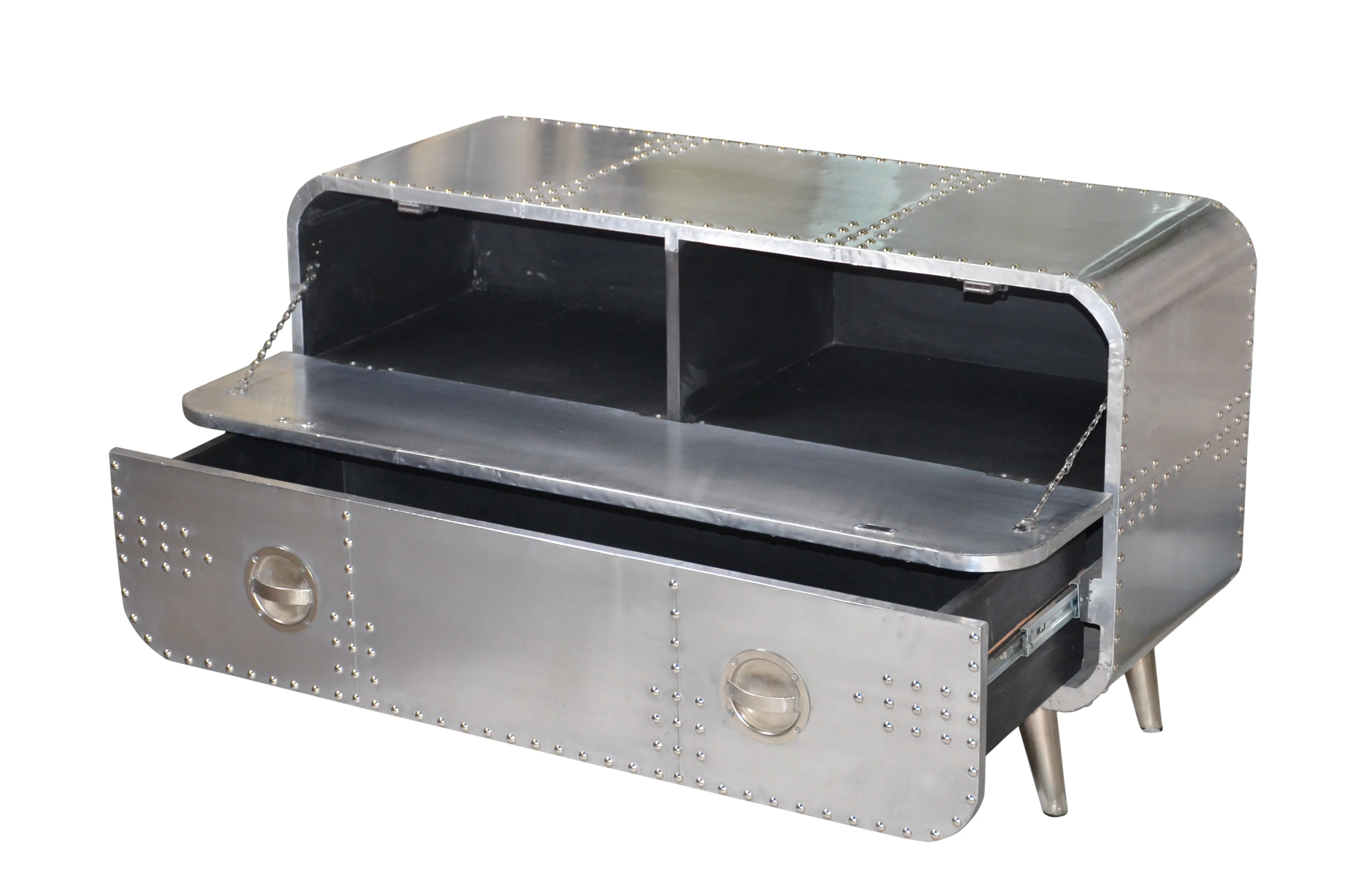 44" Silver Aluminum Enclosed Storage TV Stand Homeroots Living Room