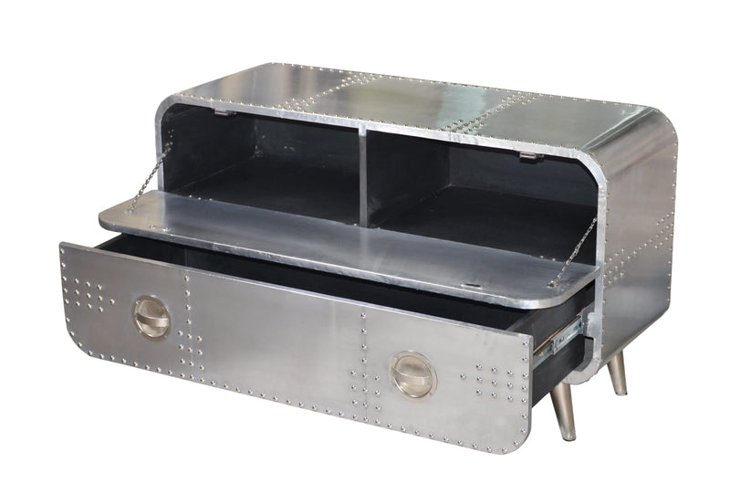44" Silver Aluminum Enclosed Storage TV Stand Homeroots Living Room