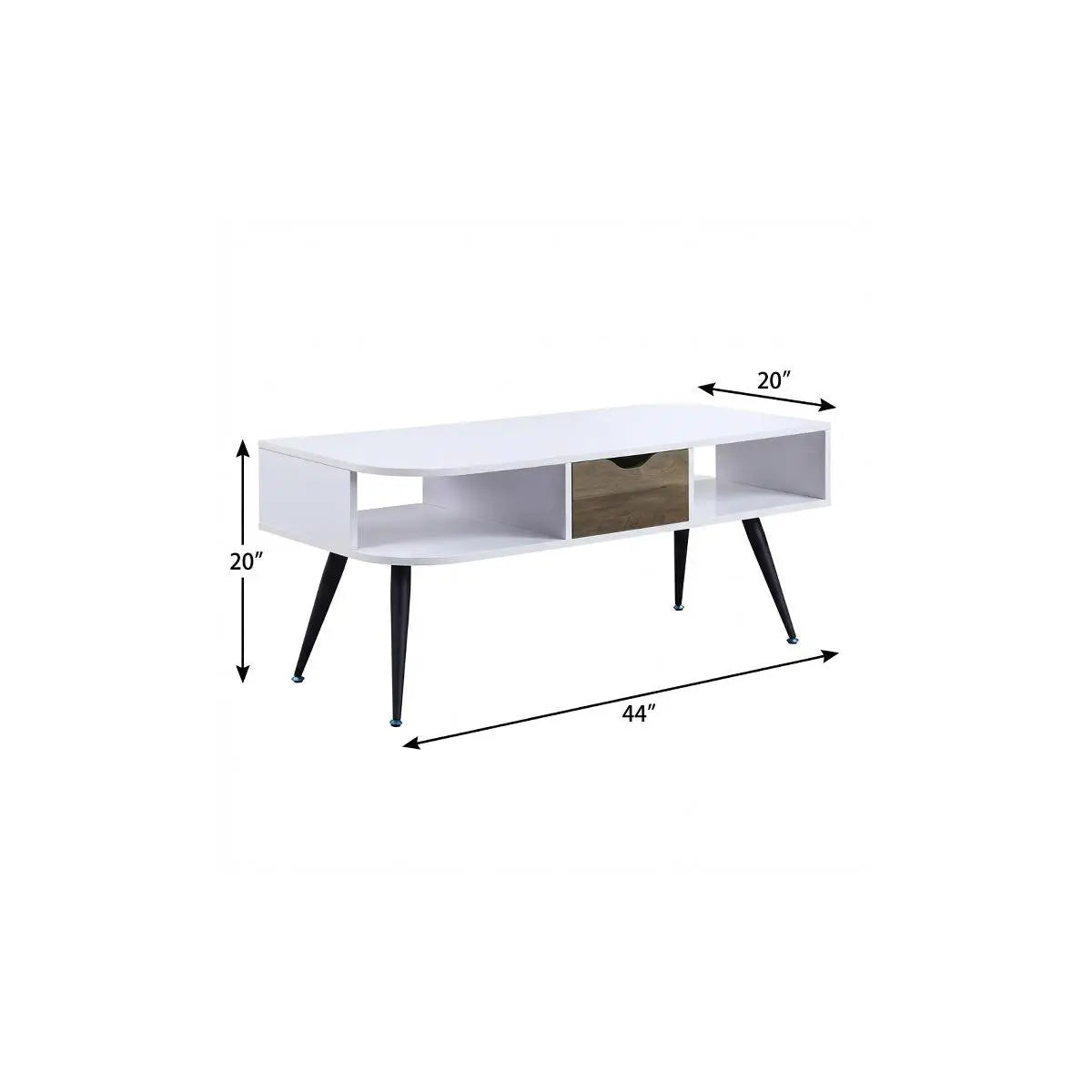 44" White and Black Melamine Veneer And Metal Coffee Table With Drawer And Shelf Homeroots Living Room