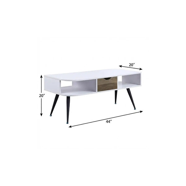44" White and Black Melamine Veneer And Metal Coffee Table With Drawer And Shelf Homeroots Living Room
