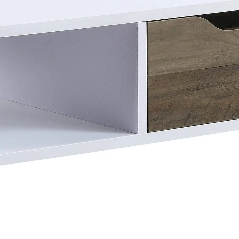 44" White and Black Melamine Veneer And Metal Coffee Table With Drawer And Shelf Homeroots Living Room