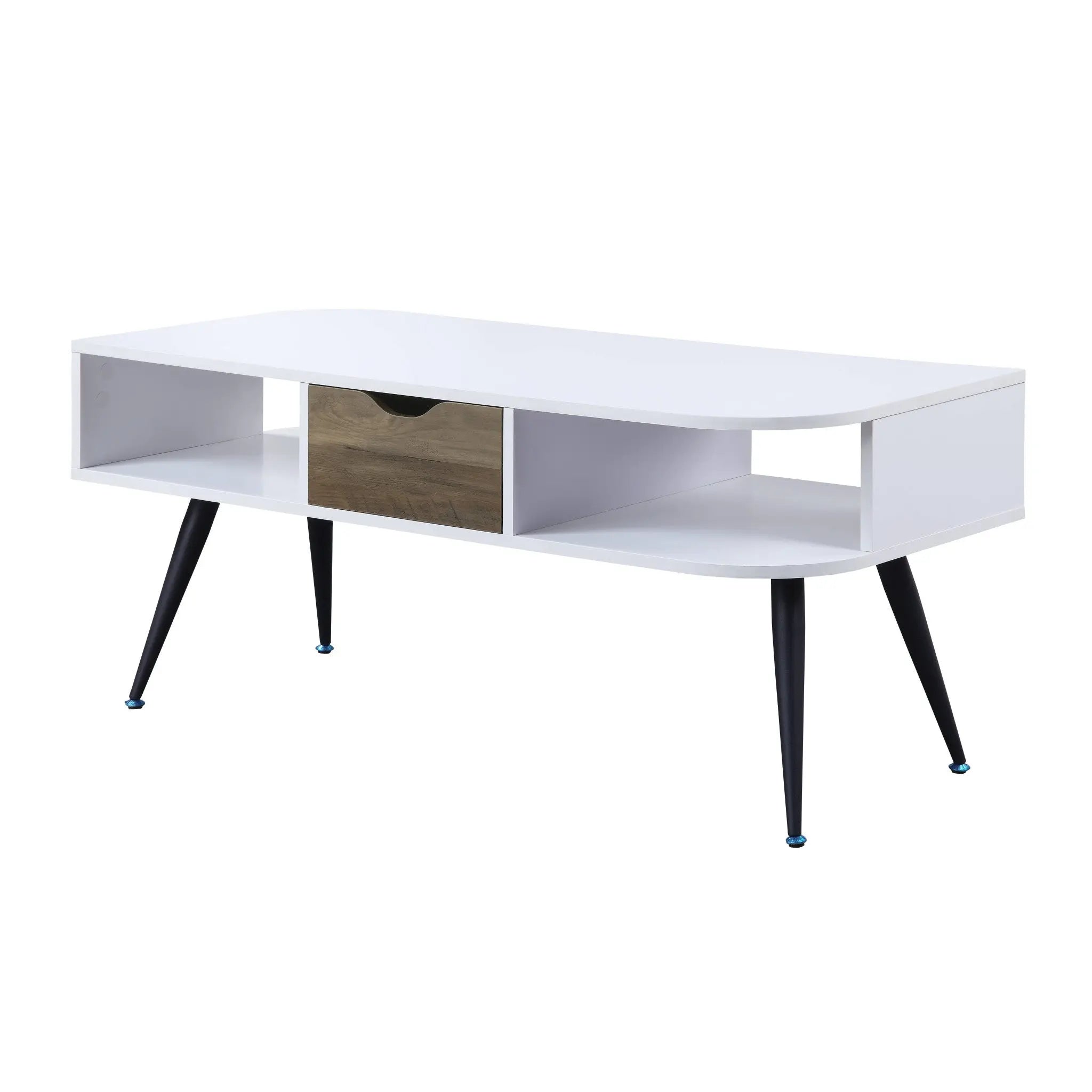 44" White and Black Melamine Veneer And Metal Coffee Table With Drawer And Shelf Homeroots Living Room