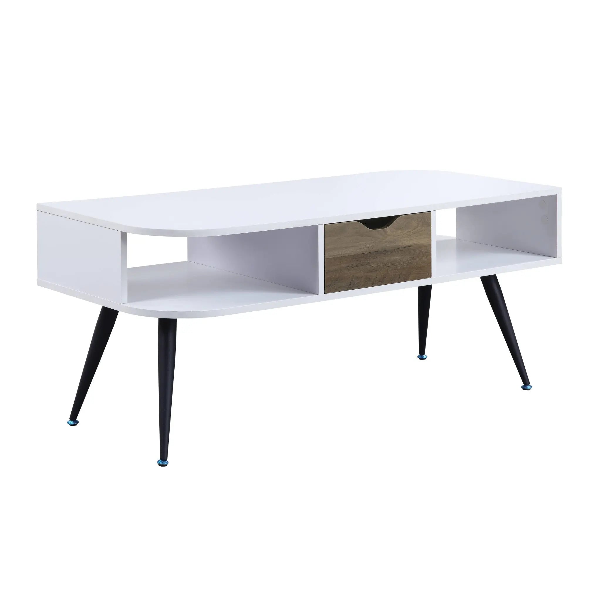 44" White and Black Melamine Veneer And Metal Coffee Table With Drawer And Shelf Homeroots Living Room