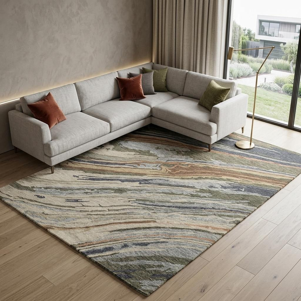 10' X 13' Gray And Blue Wool Abstract Hand Tufted Area Rug - Home & Garden