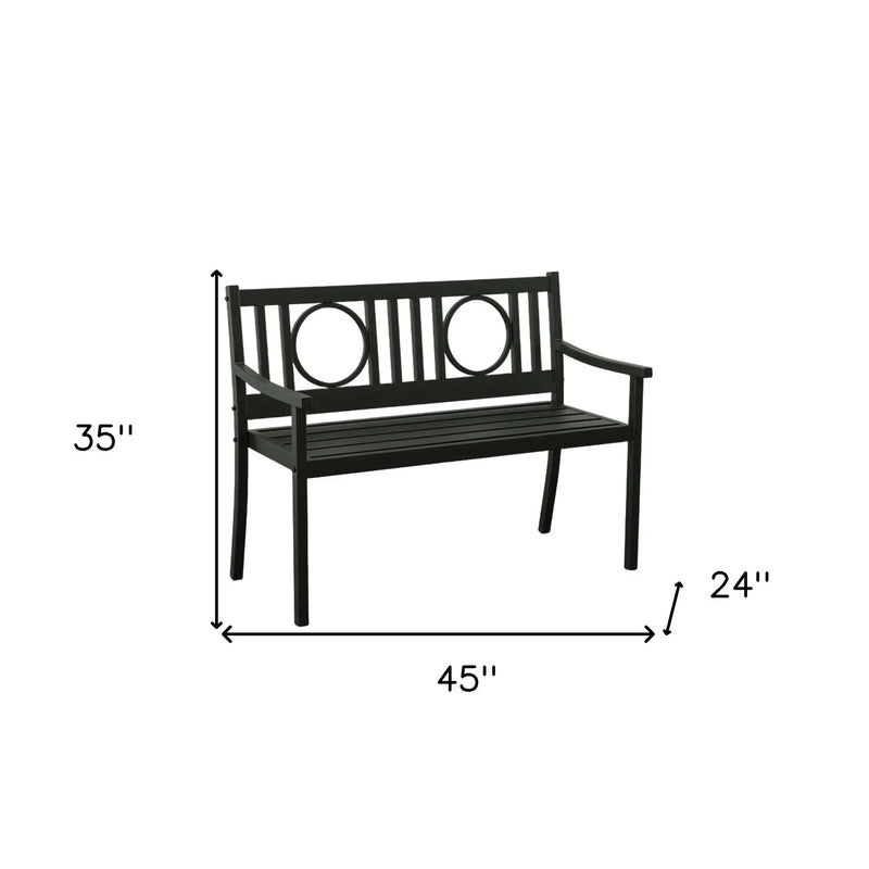 45" Black Metal Geometric Back Garden Patio Bench Homeroots Outdoor