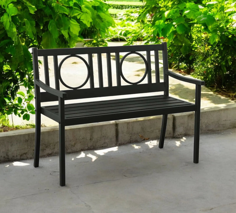45" Black Metal Geometric Back Garden Patio Bench Homeroots Outdoor