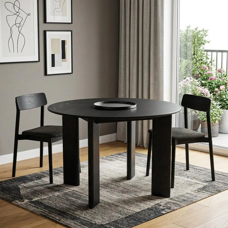 45" Black Solid Wood Round Top Dining Table Homeroots Kitchen & Dining