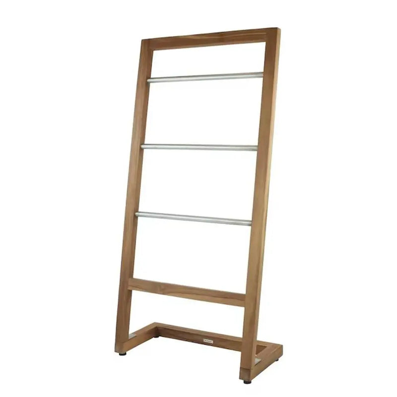 45" Brown And Silver Stainless Steel And Teak Towel Stand Homeroots Organization