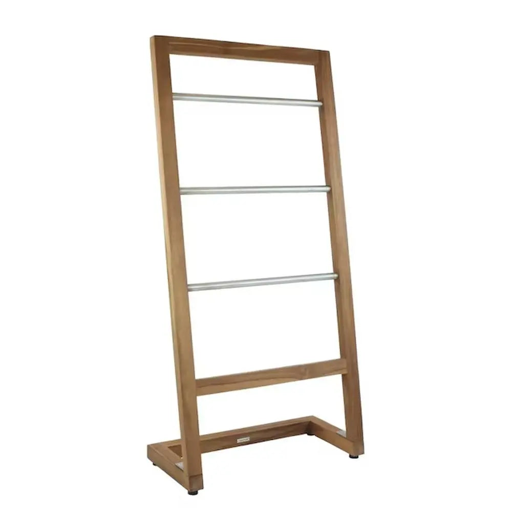 45" Brown And Silver Stainless Steel And Teak Towel Stand Homeroots Organization