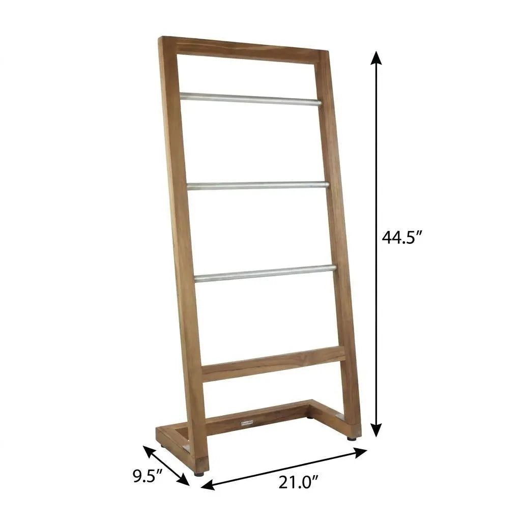 45" Brown And Silver Stainless Steel And Teak Towel Stand Homeroots Organization