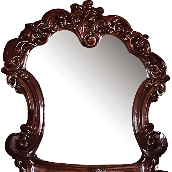 45" Brown Crowned Top Solid Wood Framed Mounted Dresser Mirror Homeroots Bed & Bath