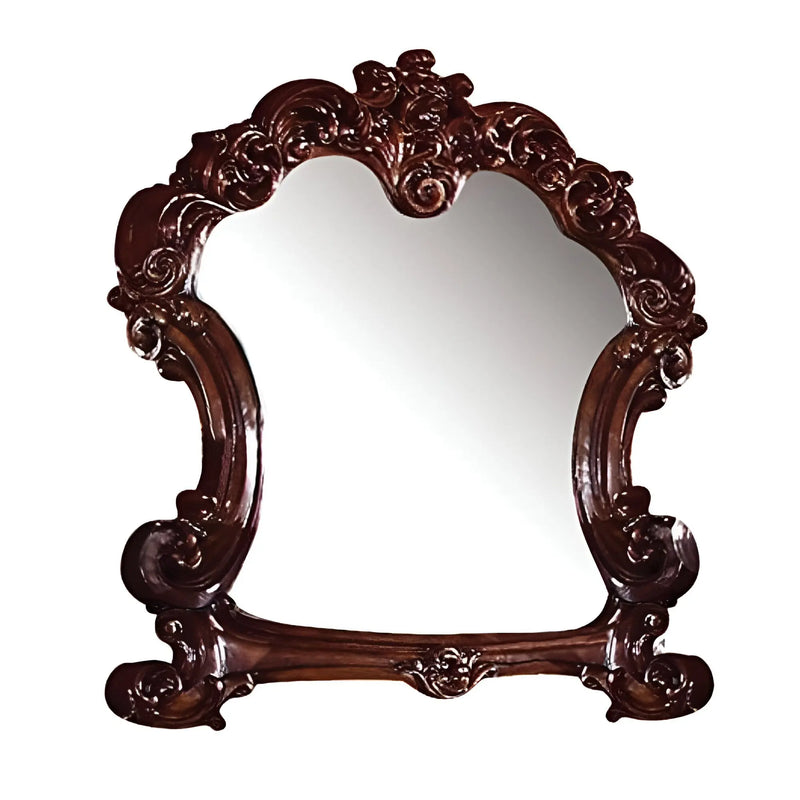 45" Brown Crowned Top Solid Wood Framed Mounted Dresser Mirror Homeroots Bed & Bath